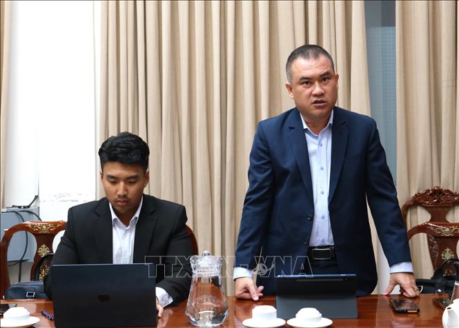 Ông Tạ Quốc Bảo, Phó Tổng Giám đốc Công ty Cổ phần Thanh Bình Phú Mỹ phát biểu tại buổi làm việc. Ảnh: Thanh Liêm - TTXVN