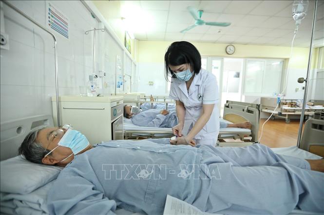 Bệnh nhân sốt xuất huyết điều trị tại Bệnh viện đa khoa Đức Giang. Ảnh: Minh Quyết - TTXVN