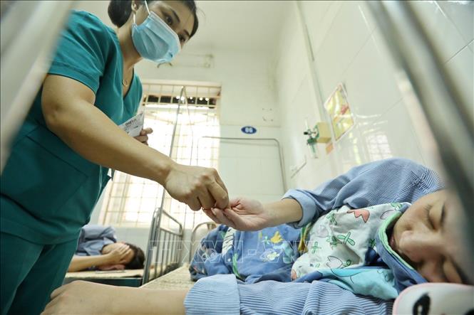 Bệnh viện đa khoa Đống Đa hiện đang điều trị cho 50 bệnh nhân mắc sốt xuất huyết. Ảnh: Minh Quyết - TTXVN