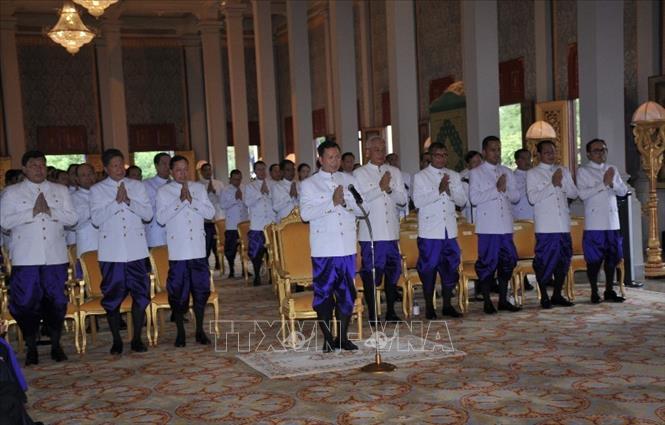 Quang cảnh lễ tuyên thệ nhậm chức của Thủ tướng và các thành viên Chính phủ Hoàng gia Campuchia nhiệm kỳ 2023- 2028 tại Cung điện Hoàng gia ở thủ đô Phnom Penh. Ảnh: AKP/TTXVN phát