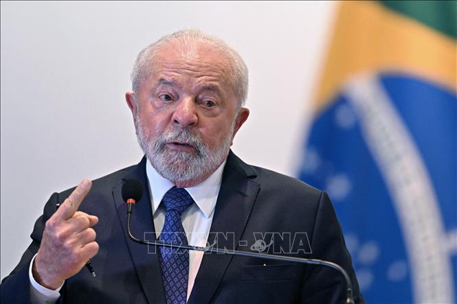 (tư liệu) Tổng thống Brazil Luiz Inacio Lula da Silva tại cuộc họp báo ở Brasilia. Ảnh: AFP/TTXVN