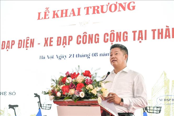 Phó Chủ tịch Ủy ban nhân dân thành phố Hà Nội Nguyễn Mạnh Quyền phát biểu tại tại lễ khai trương. Ảnh: Tuấn Anh - TTXVN