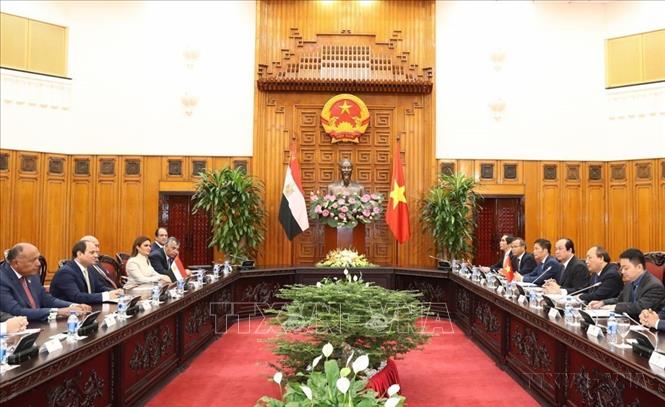 Thủ tướng Nguyễn Xuân Phúc hội kiến Tổng thống Ai Cập Abdel Fattah el-Sisi thăm cấp Nhà nước Việt Nam (2017). Ảnh:Thống Nhất – TTXVN