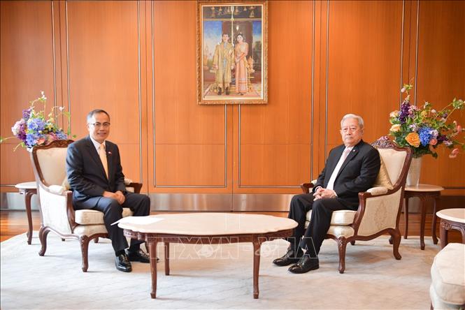 President of the Privy Council of Thailand Surayud Chulanont receives Vietnamese Ambassador Phan Chi Thanh. VNA Photo: Huy Tiến