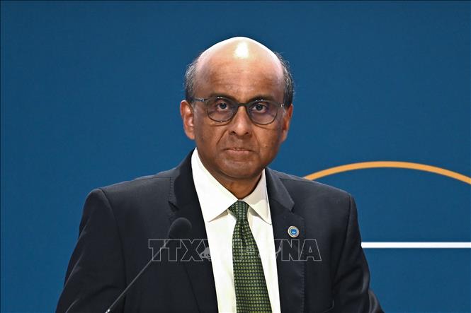 (Tư liệu) Ông Tharman Shanmugaratnam, lúc là cựu Phó Thủ tướng Singapore, trong cuộc họp báo tại Hội nghị các Bộ trưởng Tài chính và Thống đốc Ngân hàng Nhóm các nền kinh tế phát triển và mới nổi (G20) ở Venice, Italy. Ảnh: AFP/TTXVN