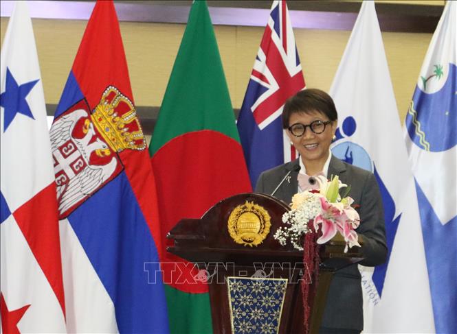 Ngoại trưởng Indonesia Retno Marsudi phát biểu tại Lễ ký kết. Ảnh: Đào Trang - PV TTXVN tại Indonesia