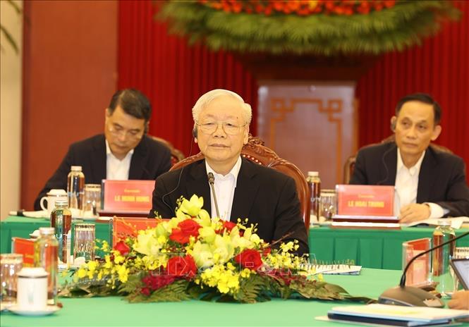 General Secretary of the Communist Party of Vietnam Nguyen Phu Trong at the meeting. VNA Photo: Trí Dũng 