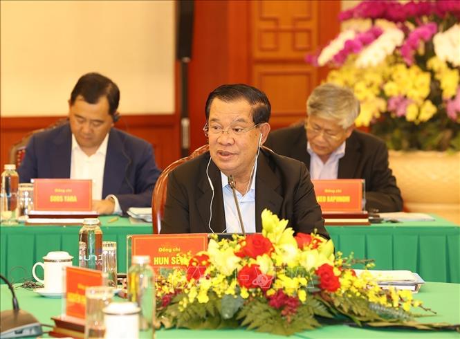 President of the Cambodian People’s Party Samdech Techo Hun Sen at the meeting. VNA Photo: Trí Dũng 