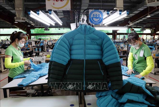 Kiểm tra quần áo xuất khẩu tại Công ty Maxport Thái Bình. Ảnh: Trần Việt - TTXVN