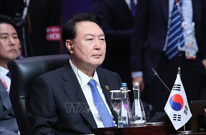 Tổng thống Hàn Quốc Yoon Suk Yeol tham dự Hội nghị Cấp cao Đông Á lần thứ 18. Ảnh: Dương Giang-TTXVN

