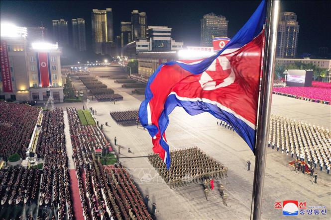 Lễ duyệt binh của lực lượng bán quân sự nhân kỷ niệm 75 năm ngày Quốc khánh ở Bình Nhưỡng, ngày 8/9/2023. Ảnh: YONHAP/TTXVN