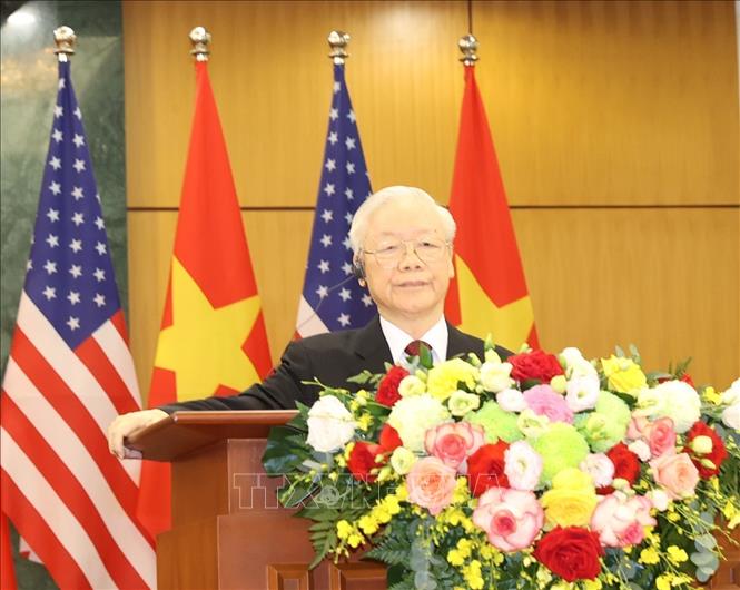 Party General Secretary Nguyen Phu Trong speaks at the press briefing. VNA Photo: Trí Dũng