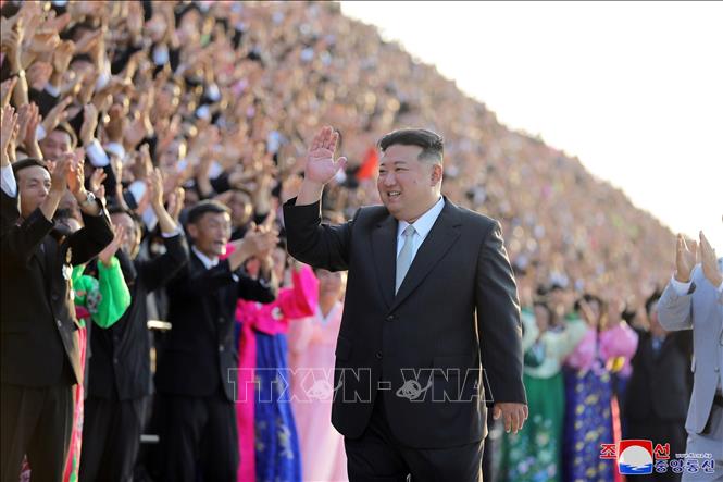 (Tư liệu) Nhà lãnh đạo Triều Tiên Kim Jong Un dự sự kiện kỷ niệm 75 năm ngày Quốc khánh, tại Bình Nhưỡng, ngày 8/9/2023. Ảnh: Yonhap/TTXVN