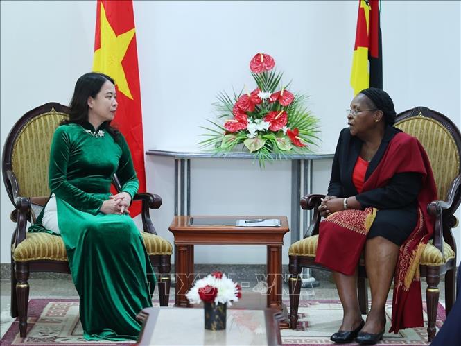 Vice President Vo Thi Anh Xuan talks to President of the Assembly of Mozambique Esperanca Laurinda Francisco Nhiuane Bias. VNA Photo: Lâm Khánh
