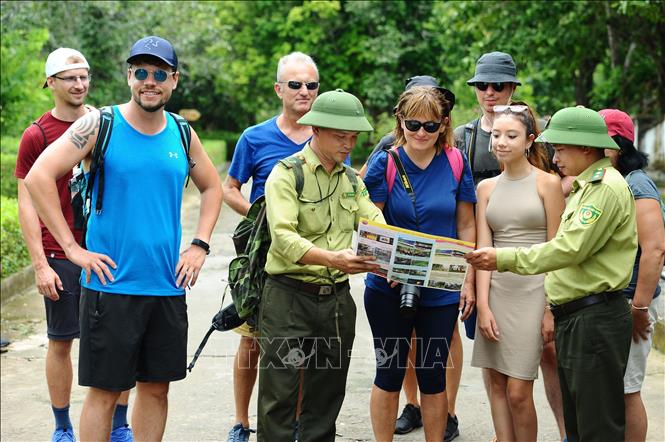 A forest ranger introduces forest protection practices to foreign tourists in Cat Ba. VNA Photo: Minh Đức