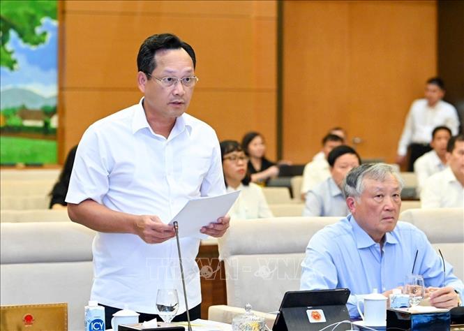 Phó Chánh án Tòa án Nhân dân tối cao Nguyễn Văn Tiến trình bày tờ trình. Ảnh: Doãn Tấn - TTXVN