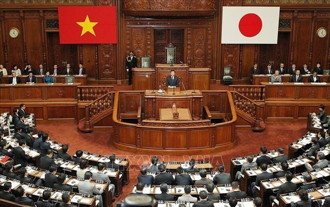 Chủ tịch nước Trương Tấn Sang phát biểu trước Quốc hội Nhật Bản trong chuyến thăm cấp Nhà nước tới Nhật Bản từ ngày 16 đến 19/3/2014. Ảnh: Nguyễn Khang - TTXVN