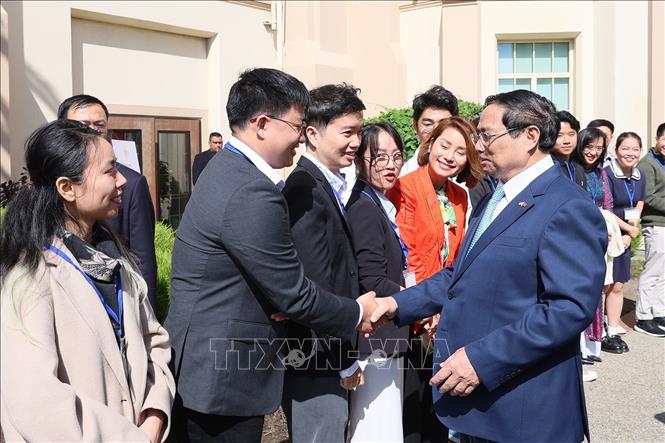 Thủ tướng Phạm Minh Chính với giảng viên và sinh viên Trường Đại học Tổng hợp San Francisco. Ảnh: Dương Giang-TTXVN
