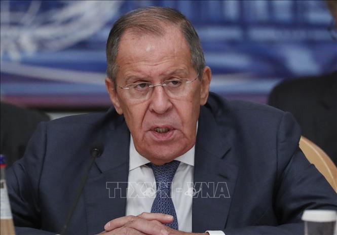 Ngoại trưởng Nga Sergei Lavrov phát biểu tại cuộc họp ở Moskva ngày 15/9/2023. Ảnh: AFP/TTXVN