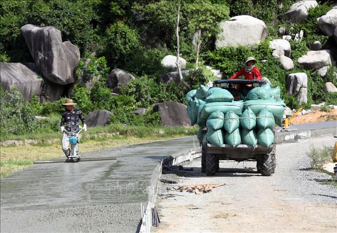 Những bao lúa được chất lên xe đưa về nhà. Ảnh: Huy Hùng - TTXVN