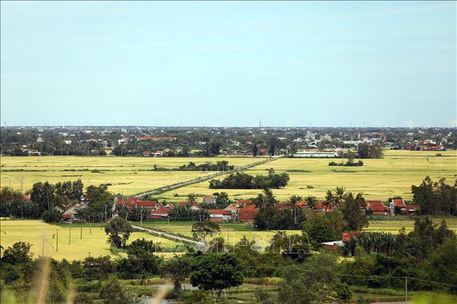 Những làng quê nằm giữa những cánh đồng lúa chín vàng tại huyện Tây Hòa. Ảnh: Huy Hùng - TTXVN