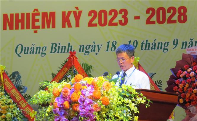 Ông Trần Tiến Sỹ, Chủ tịch Hội Nông dân tỉnh Quảng Bình phát biểu khai mạc Đại hội. Ảnh: Võ Dung - TTXVN