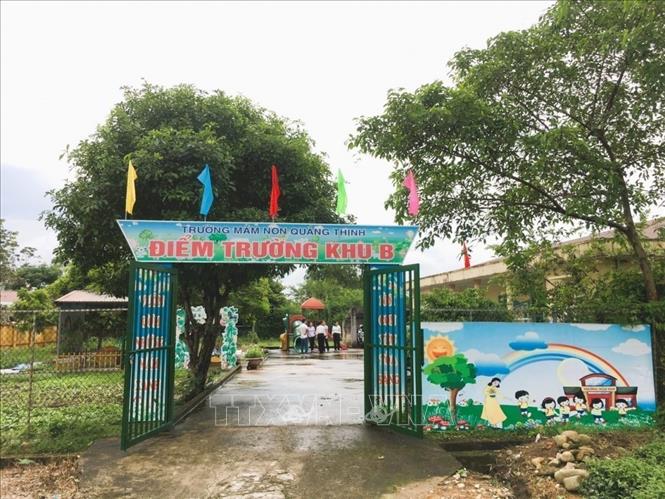 Trường Mầm non Quảng Thịnh huyện Hải Hà, Quảng Ninh nơi có 9 cháu học sinh phải nhập viện do tiêu chảy cấp. Ảnh: TTXVN phát