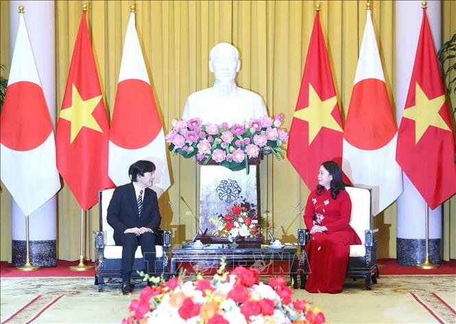 Vice State President Vo Thi Anh Xuan holds talks with Japan's Crown Prince Akishino. VNA Photo: An Đăng 