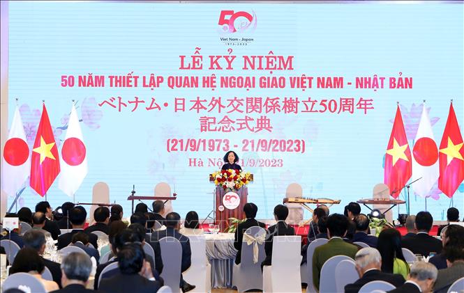 Ủy viên Bộ Chính trị, Thường trực Ban Bí thư, Trưởng ban Tổ chức Trung ương, Chủ tịch Nhóm Nghị sỹ hữu nghị Việt Nam - Nhật Bản Trương Thị Mai phát biểu tại Lễ kỷ niệm. Ảnh: An Đăng - TTXVN
