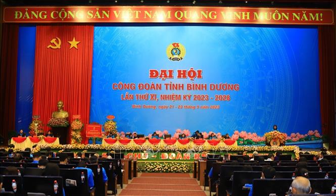 Toàn cảnh đại hội Công đoàn tỉnh Bình Dương lần thứ XI - Huyền Trang TTXVN 
