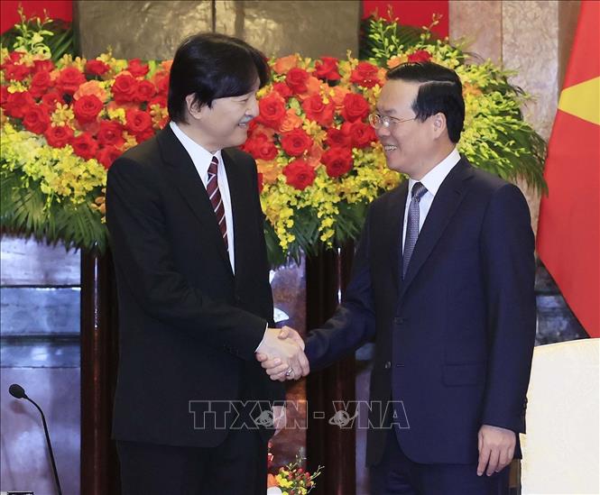 President Vo Van Thuong and Japan's Crown Prince Akishino at the reception. VNA Photo: Thống Nhất