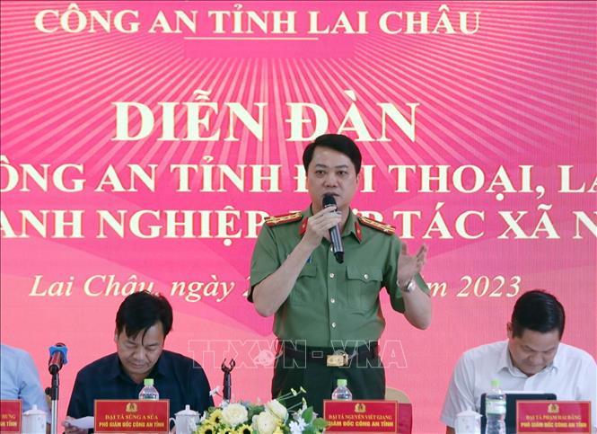 Đại tá Nguyễn Viết Giang, Giám đốc Công an tỉnh Lai Châu phát biểu. Ảnh: Quý Trung - TTXVN