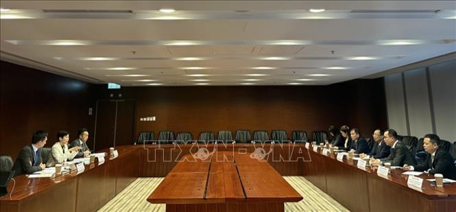Đoàn Tổng cục Hải quan Việt Nam (Bộ Tài chính) làm việc với Hải quan Hong Kong (Trung Quố. Ảnh: TTXVN phát