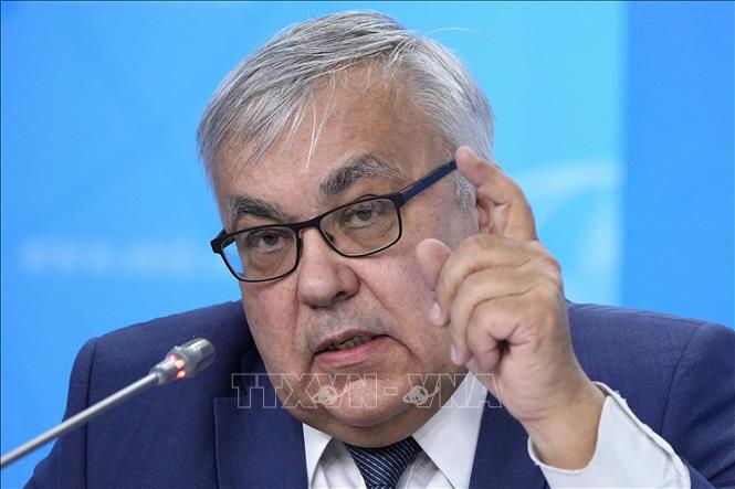 (Tư liệu) Thứ trưởng Ngoại giao Nga Sergey Vershinin phát biểu tại cuộc họp báo ở Moskva ngày 21/7/2023. Ảnh: AFP/TTXVN