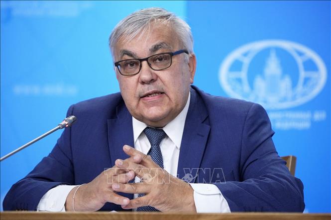 (Tư liệu) Thứ trưởng Ngoại giao Nga Sergey Vershinin phát biểu tại cuộc họp báo ở Moskva ngày 21/7/2023. Ảnh: AFP/TTXVN