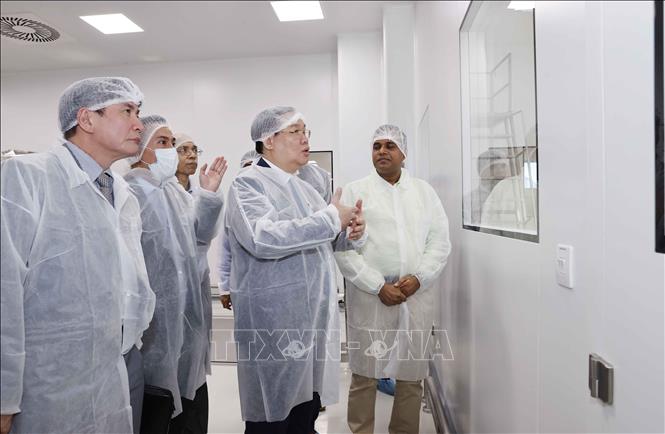 Chủ tịch Quốc hội Vương Đình Huệ thăm nhà máy sản xuất dược phẩm của Tập đoàn Beximco. Ảnh: Doãn Tấn – TTXVN