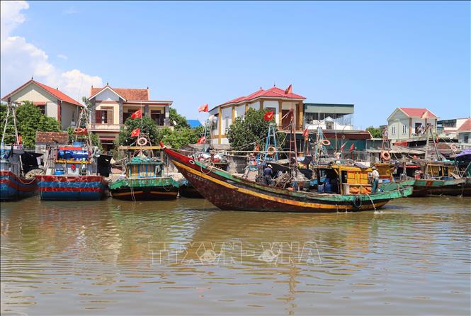 Tàu, thuyền của ngư dân Diễn Ngọc (huyện Diễn Châu, tỉnh Nghệ An) vừa cập bến. Ảnh: Xuân Tiến - TTXVN 