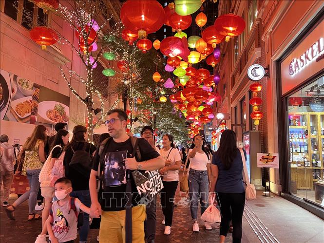 800 chiếc đèn lồng tạo nên biển đèn lồng rực rỡ sắc màu tại phố Lee Tung (Wanchai-Hong Kong). Ảnh: Mạc Luyện - PV TTXVN tại Hong Kong