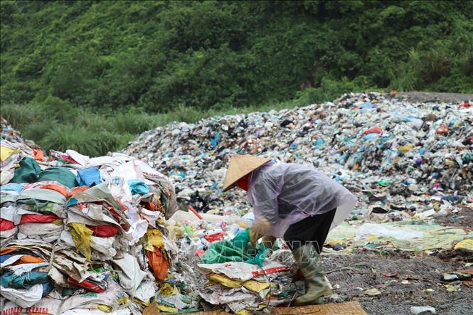 Người dân nhặt rác tại bãi chôn lấp chất thải rắn của xử lý chất thải rắn Ninh Bình. Ảnh: Đức Phương - TTXVN

