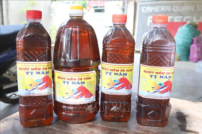 Nước mắm được chế biến theo phương thức thủ công truyền thống trên địa bàn xã Diễn Bích (Diễn Châu, Nghệ An). Ảnh: Xuân Tiến - TTXVN 