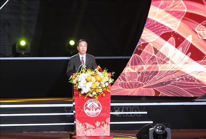 Chủ tịch nước Võ Văn Thưởng phát biểu tại buổi lễ. Ảnh: Danh Lam- TTXVN