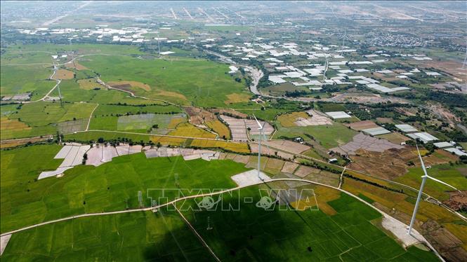 Một dự án điện gió tại huyện Ninh Phước (Ninh Thuận) đã hòa lưới điện quốc gia. Ảnh: Huy Hùng - TTXVN