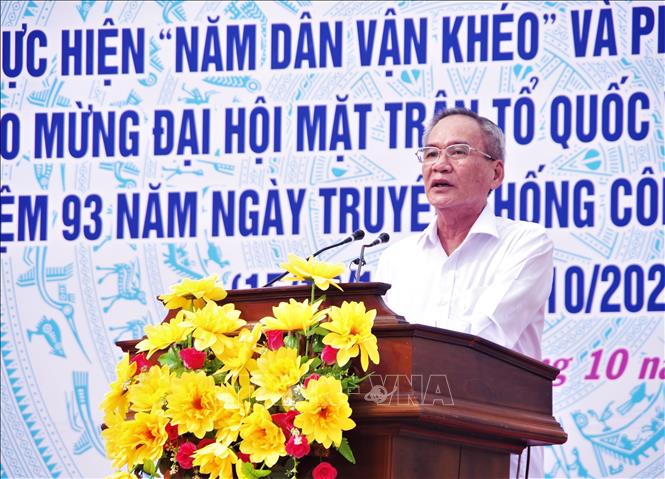 Bí thư Tỉnh ủy Bạc Liêu Lữ Văn Hùng phát biểu chỉ đạo tại buổi lễ. Ảnh: Chanh Đa-TTXVN
