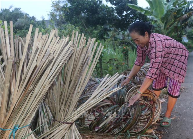 Người dân lhuyện Tân Hưng, Long An vẫn cần mẫn làm lợp dù năm nay lũ thấp hơn mọi năm. Ảnh: Đức Hạnh – TTXVN 