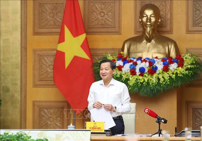 Deputy Prime Minister Le Minh Khai speaks at the meeting. VNA Photo: An Đăng