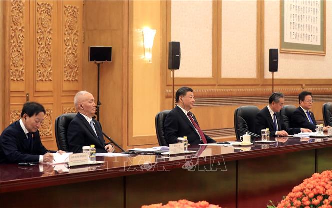 General Secretary of the Communist Party of China Central Committee and President of China Xi Jinping at the meeting with President Vo Van Thuong in Beijing on October 20. VNA Photo: Thống Nhất
