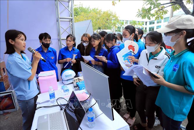 Học sinh, sinh viên tìm kiếm cơ hội học tập, lao động tại ngày hội việc làm. Ảnh: Thế Duyệt - TTXVN