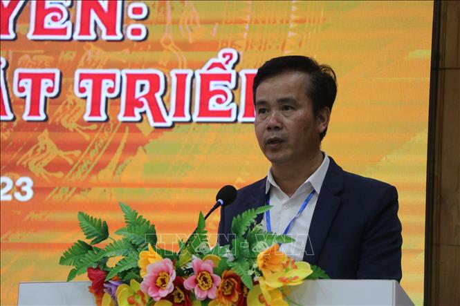 Phó Chủ tịch Liên hiệp các hội Khoa học và Kỹ thuật tỉnh Thừa Thiên – Huế Trần Như Đăng Tuyên phát biểu tại hội thảo. Ảnh: Mai Trang - TTXVN
