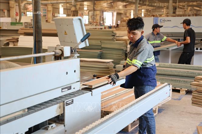 Công nhân Công ty ILA sản xuất đồ gỗ cho đơn hàng xuất khẩu. Ảnh: Minh Hưng - TTXVN