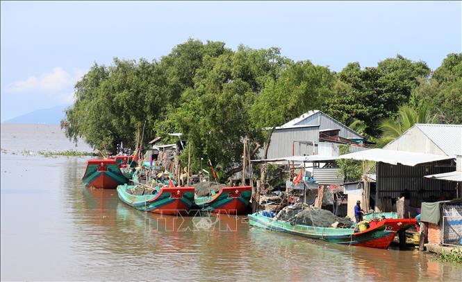 Tàu cá công suất nhỏ đánh bắt ven bờ neo đậu tại các cửa sông trên vùng biển Rạch Giá (Kiên Giang). Ảnh: Lê Huy Hải - TTXVN